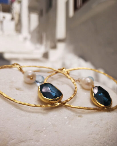 Yellow gold earrings with london topaz Aquamarine Earrings