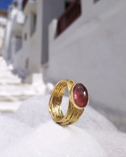 Yellow gold ring with pink tourmaline Miscellaneous Rings