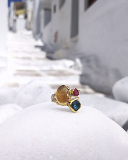 Ring with london topaz ruby and yellow tourmaline Miscellaneous Rings