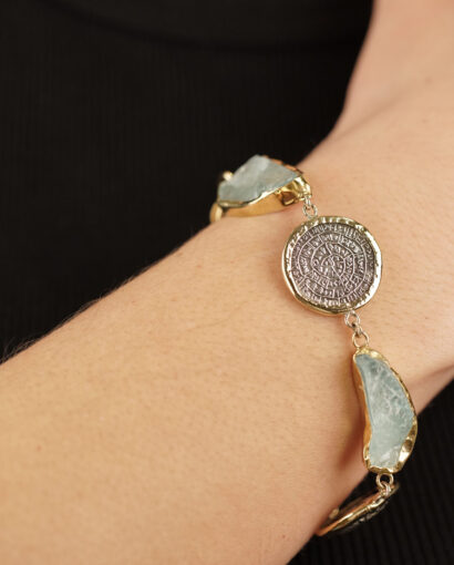 Bracelet silver and gold aquamarine with ancient Festos coins Ancient Greek Ancient Greece 2