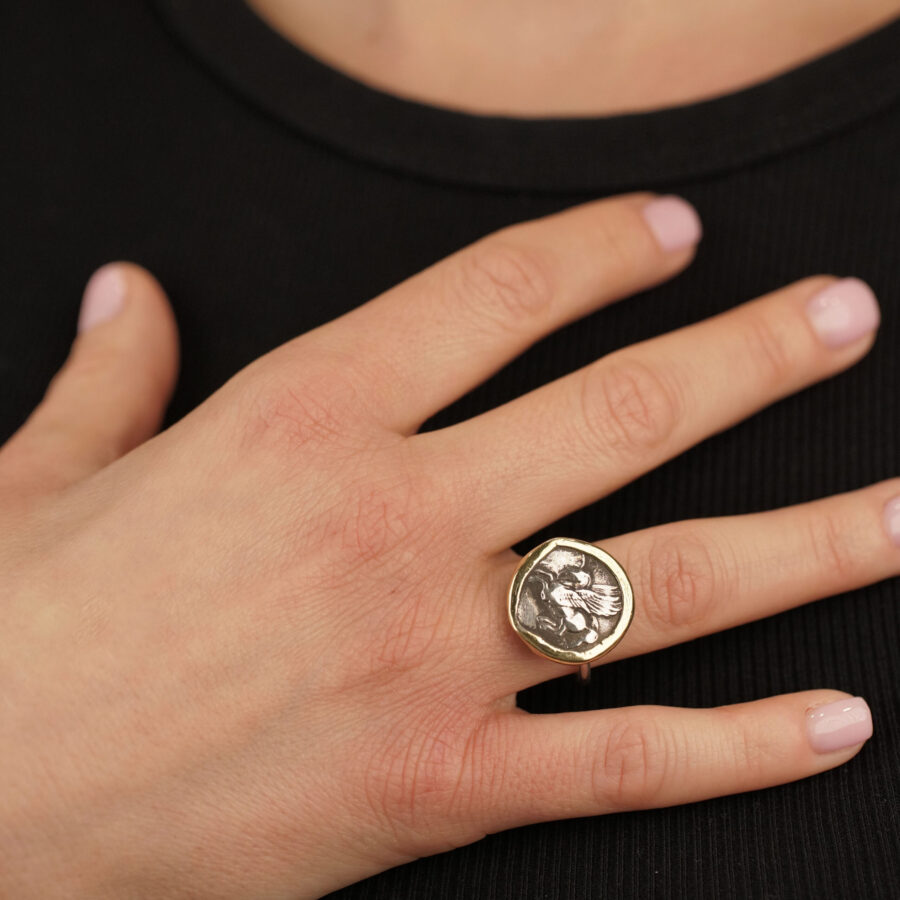 Ring silver and gold with Pegasus coin Ancient Greek Ancient Greece