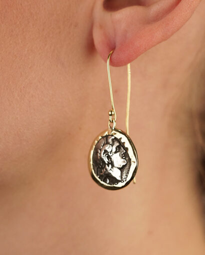 Earring silver and gold with Alexander the Great. Ancient Greek Ancient Greece