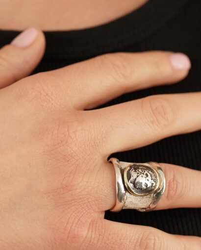 Ring silver and gold with Alexander the Great Ancient Greek Rings