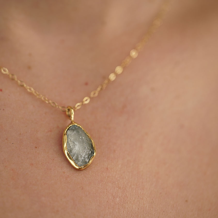 Silver and gold pendant with rough aquamarine stone Aquamarine Aquamarine
