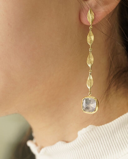 White gold leaf earring with moonstone Earrings Earrings