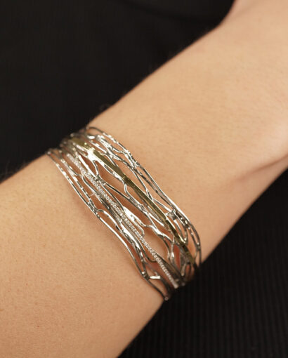 Silver and solid gold wired bracelet with diamonds Bracelets Bracelets