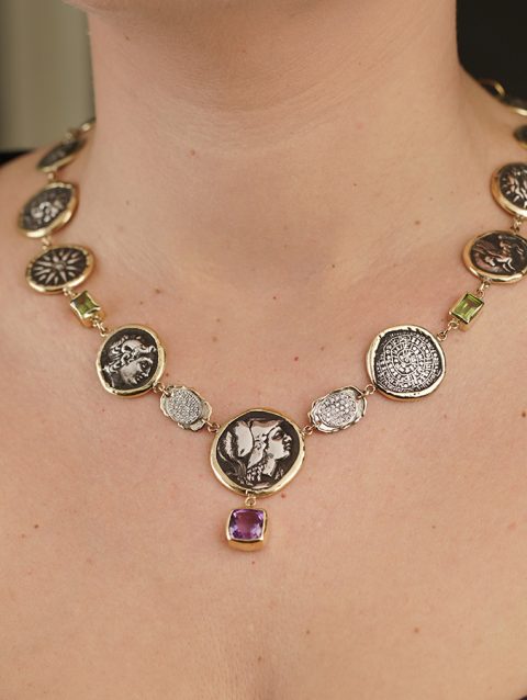Necklace silver and gold with Greek coins